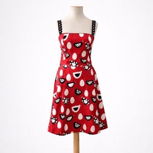 Folter Retro Chicken Print Sundress Red Black White Polka Dot Straps M
